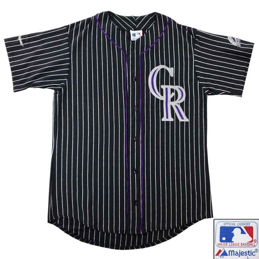 Colorado Rockies Vintage Baseball Jersey Majestic MLB Pinstripe Made USA Large